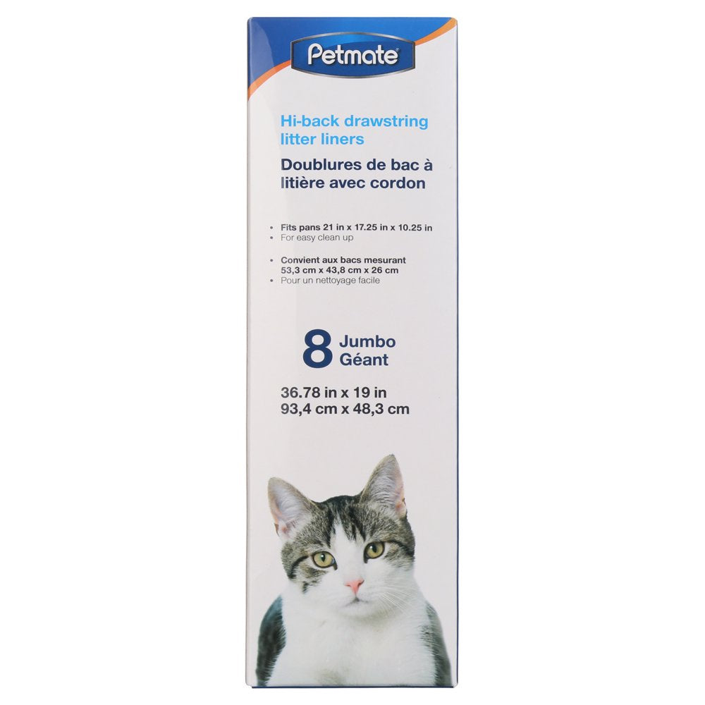 Petmate Hi-Back Drawstring Cat Litter Liners, Jumbo, 8 Count Animals & Pet Supplies > Pet Supplies > Cat Supplies > Cat Litter Box Liners Doskocil Manufacturing   