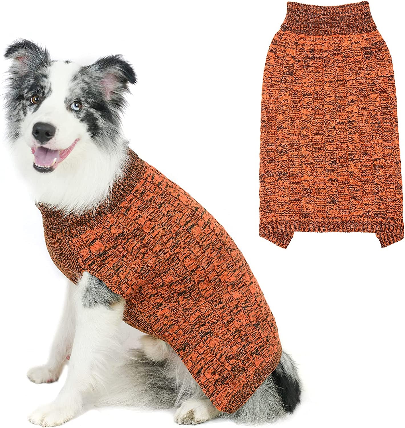 PUPTECK Dog Winter Sweaters - Classic Cold Days Dog Coat Knitted Clothes Soft Warm for Small Medium Large Dogs Indoor Outdoor Wearing Animals & Pet Supplies > Pet Supplies > Dog Supplies > Dog Apparel PUPTECK Orange Medium 