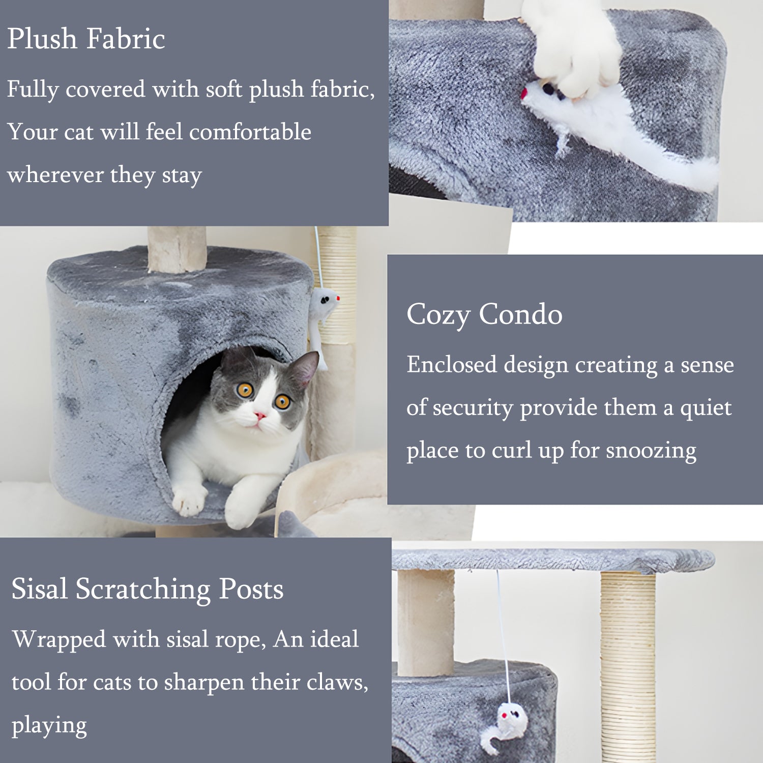 Walchoice Cat Tree Cat Tower for Indoor Cats, Cat Furniture with Scratching Post, Condo for Kittens, Medium Cats - Gray Animals & Pet Supplies > Pet Supplies > Cat Supplies > Cat Furniture Walchoice   