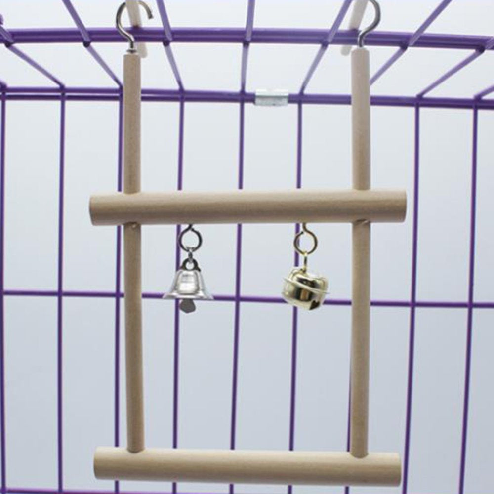 SPRING PARK Wood Perch Toy with Bell for Bird Parrot Parakeet Cockatiel Conure Cockatoo African Grey Macaw Eclectus Lovebird Finch Canary Budgie Cage Stand Swing Animals & Pet Supplies > Pet Supplies > Bird Supplies > Bird Toys SPRING PARK   