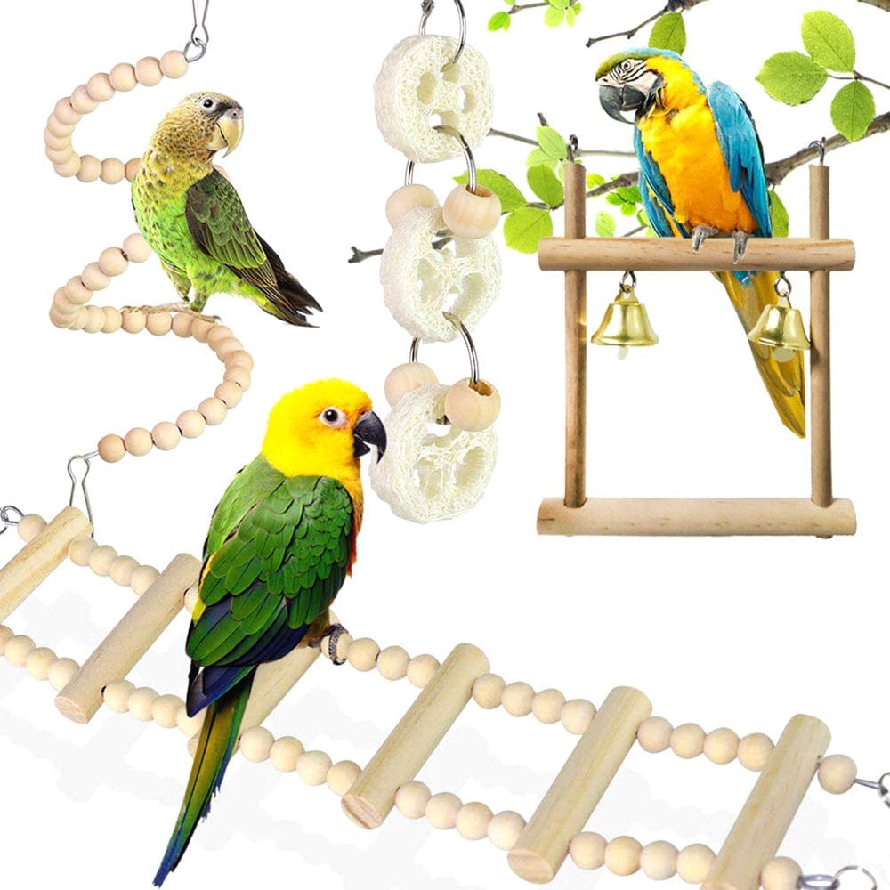 8Pcs/Set Bird Parrot Toys Wooden Hanging Swing Hammock Climbing Ladders Parakeet Cockatiels Perches Pet Supplies Animals & Pet Supplies > Pet Supplies > Bird Supplies > Bird Ladders & Perches unahtinr   