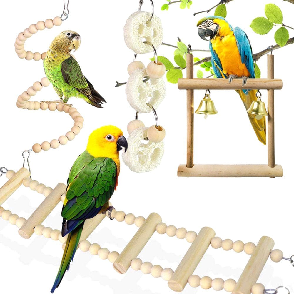 8Pcs/Set Bird Parrot Toys Wooden Hanging Swing Hammock Climbing Ladders Parakeet Cockatiels Perches Pet Supplies Animals & Pet Supplies > Pet Supplies > Bird Supplies > Bird Ladders & Perches VHUNT   