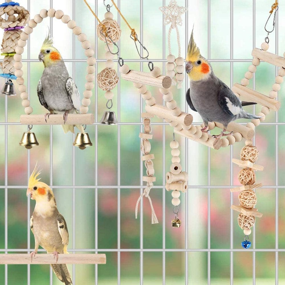 9 Pcs/Set Bird Parrot Swing Toys Chewing Standing Hanging Perch Hammock Climbing Ladder Bird Cage for Budgerigar Parakeet Conure Cockatiel Mynah Love Birds Finches Animals & Pet Supplies > Pet Supplies > Bird Supplies > Bird Ladders & Perches WANGFUFU   