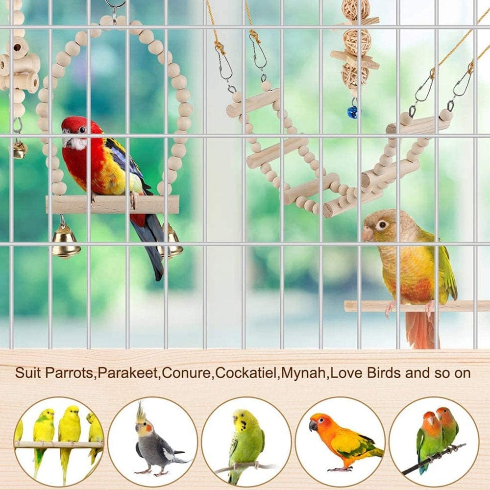 9 Pcs/Set Bird Parrot Swing Toys Chewing Standing Hanging Perch Hammock Climbing Ladder Bird Cage for Budgerigar Parakeet Conure Cockatiel Mynah Love Birds Finches Animals & Pet Supplies > Pet Supplies > Bird Supplies > Bird Ladders & Perches WANGFUFU   