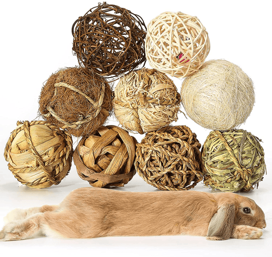9 Pcs Small Animals Play Balls, Chew Grass Balls & Rolling Chew Toys for Bunny, Improve Pets Dental Health for Rabbit, Chinchilla, Guinea Pigs, Hamsters, Gerbils, Rats, Mice Animals & Pet Supplies > Pet Supplies > Small Animal Supplies > Small Animal Treats DAMPET   