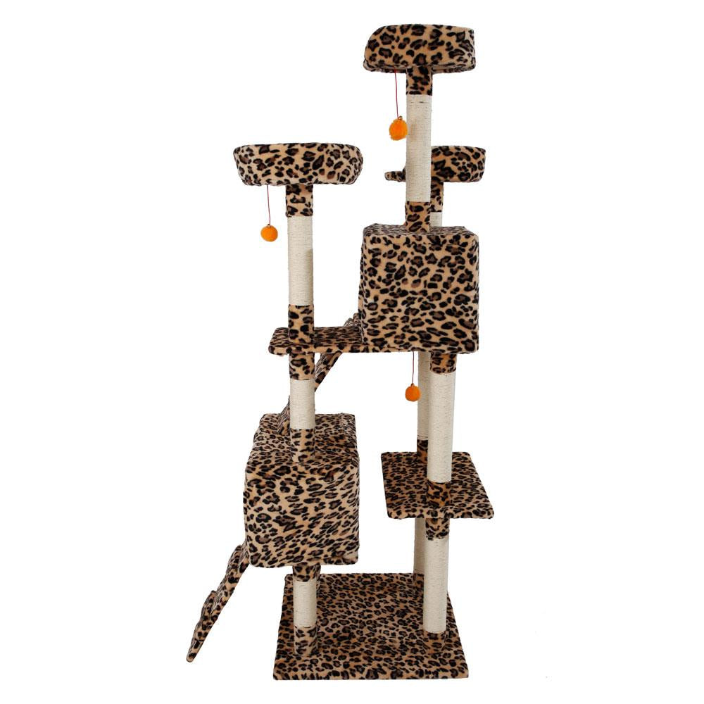 Easingroom 72'' Cat Tree 3-Layer 2-Room Cat Tower Home Pet Furniture Cat Sisal Scratching Post Leopard Finish