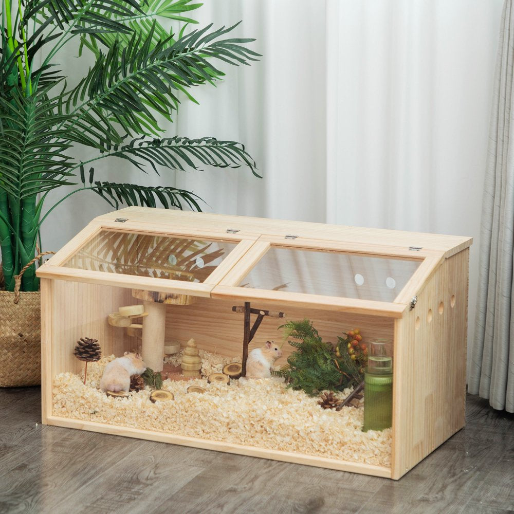 Middle Transparent Wooden Hamster Cage, Small Animal Habitat Hutch for Large Siberian Hamster,Gerbils,Little Rabbits, Natural Animals & Pet Supplies > Pet Supplies > Small Animal Supplies > Small Animal Habitats & Cages HOMEFUL   