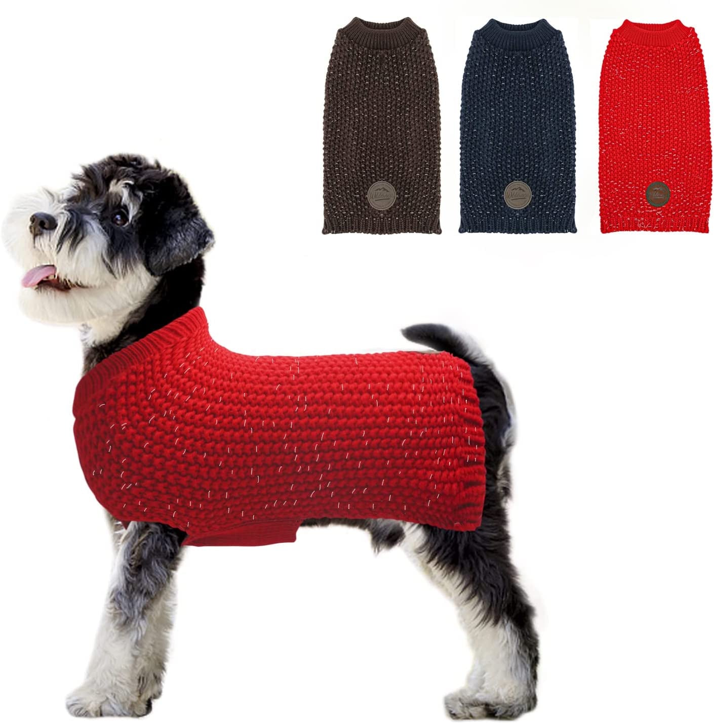 KYEESE Dogs Sweaters Heavy for Medium Dogs Reflective Pullover Dog Knitwear for Fall Winter Animals & Pet Supplies > Pet Supplies > Dog Supplies > Dog Apparel kyeese Red XS (12-18lbs) 