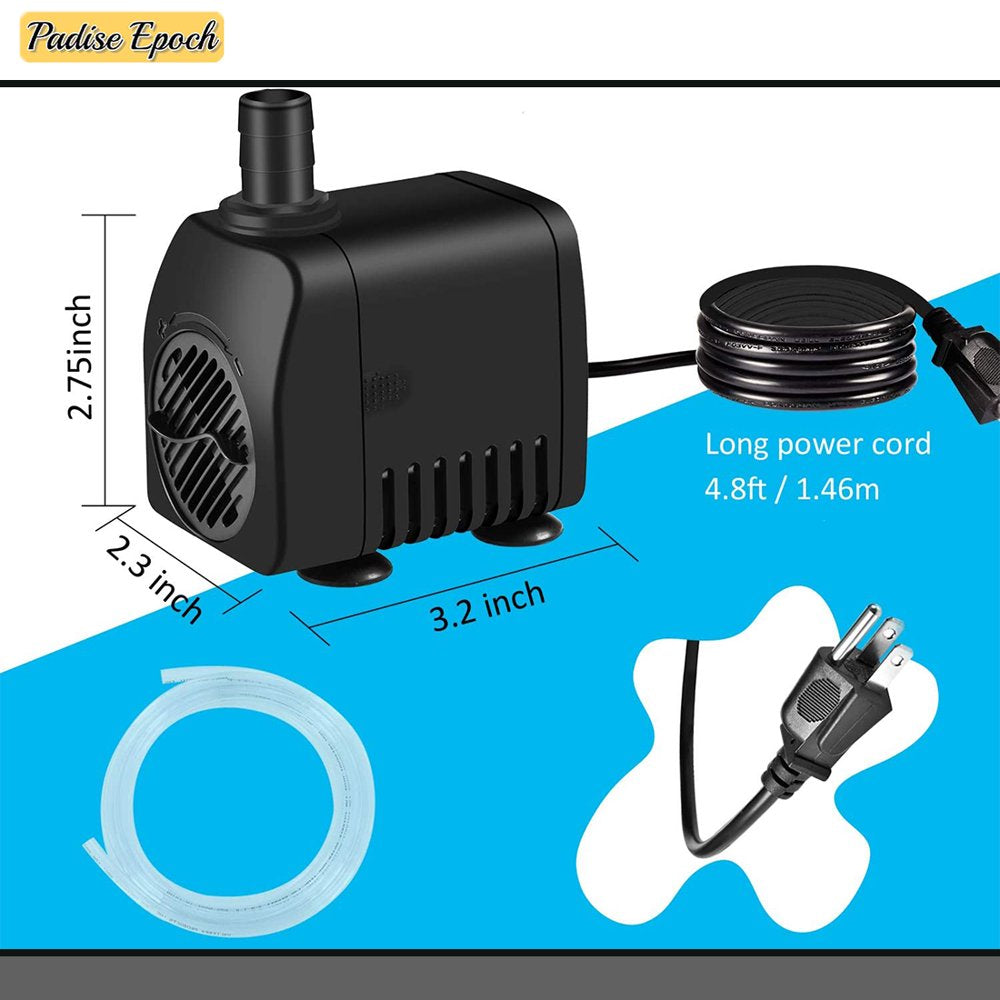 Fountain Pump 400GPH 25W Outdoor Fountain Water Pump Kit Pond Pump Submersible Pump with 2 Nozzles Hose Tubing for Aquarium Fish Tank Fountain Pond Submersible Hydroponic and Backyard Garden Animals & Pet Supplies > Pet Supplies > Fish Supplies > Aquarium & Pond Tubing KOL PET   