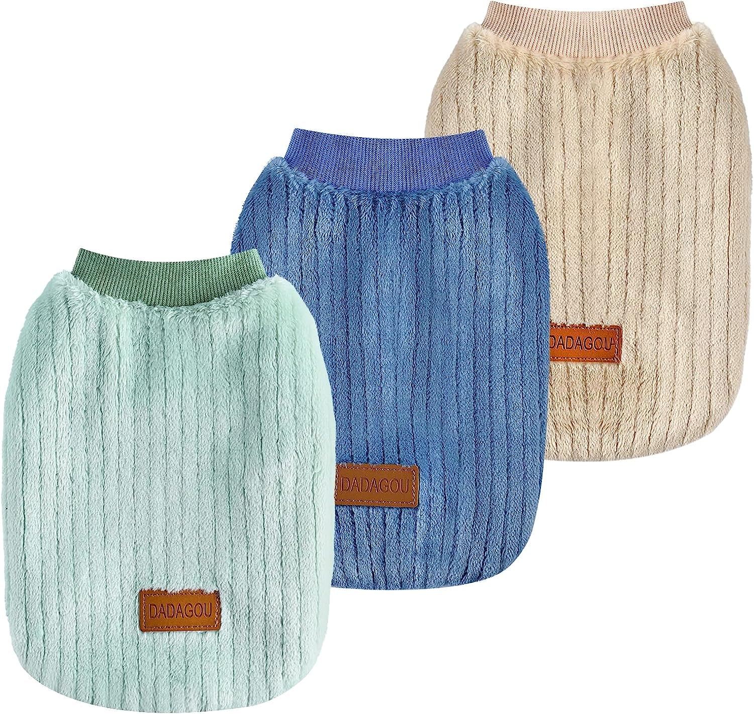 4 Pieces Small Dog Sweaters Chihuahua Fleece Clothes XXS~S Winter Warm Puppy Sweaters Boys Girls Tiny Dog Outfits for Teacup Yorkie Puppies Extra Small Breed Costume (X-Small Bust 10.23") Animals & Pet Supplies > Pet Supplies > Dog Supplies > Dog Apparel Kosiyi Green+Blue+khaki Small (4-7 Ib) 