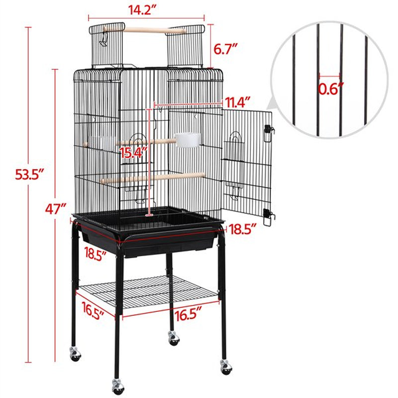 Smilemart 53.5" Metal Rolling Bird Cage with Play Top Stand, Black Animals & Pet Supplies > Pet Supplies > Bird Supplies > Bird Cages & Stands SmileMart   