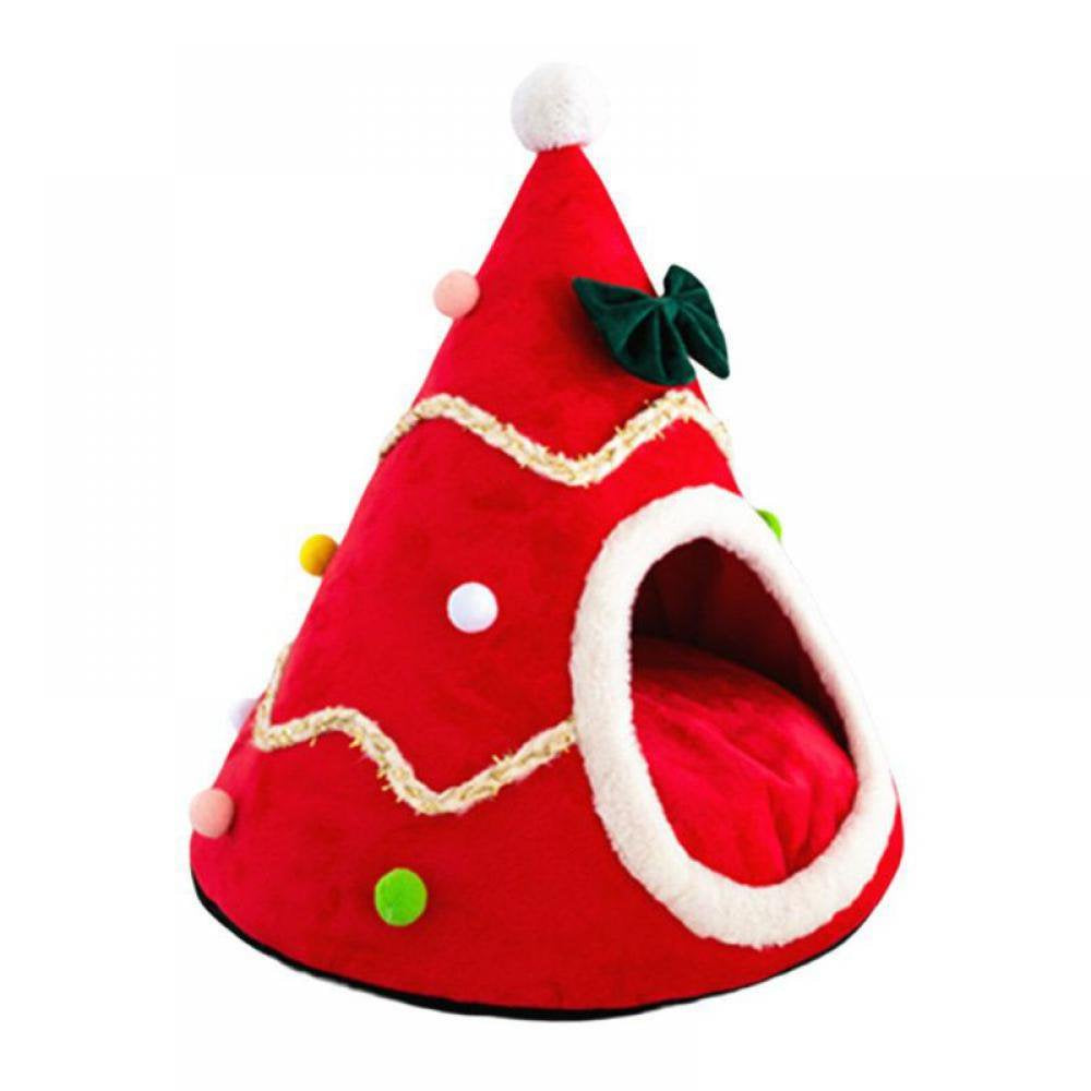 Christmas Tree Shape Pet Dog Cat Cave House Sleeping Bed Half Closed Christmas Warm Soft Winter Cats Dog Cage Bed Xmas Gift Animals & Pet Supplies > Pet Supplies > Cat Supplies > Cat Beds Vision M Red 