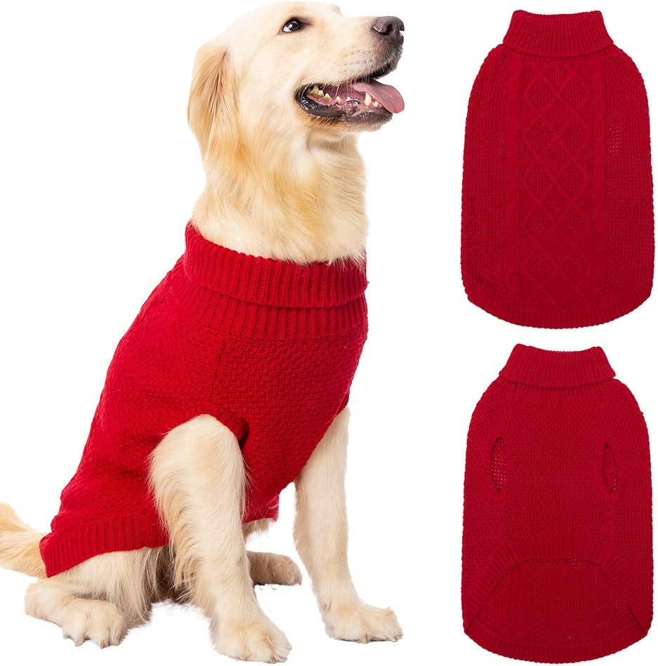 Mihachi Turtleneck Dog Sweater - Winter Coat Apparel Classic Cable Knit Clothes with Leash Hole for Cold Weather, Ideal Gift for Pet in New Year Animals & Pet Supplies > Pet Supplies > Dog Supplies > Dog Apparel Mihachi Red Large 