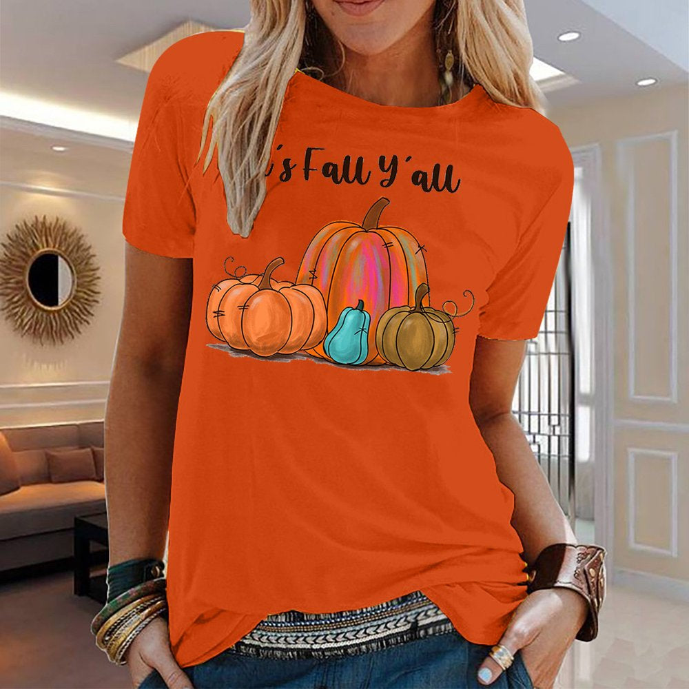 It'S Fall Y'All Women Tops Short Sleeve Pumpkin Graphic Tees Shirts 2022 round Neck Cute T-Shirt Animals & Pet Supplies > Pet Supplies > Cat Supplies > Cat Apparel BRKEWI   