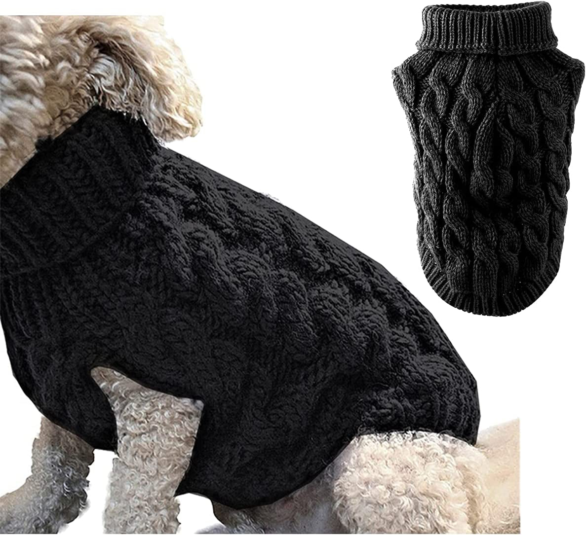 Pet Dog Turtleneck Knitting Sweater Coat Winter Warmer Thickening Pullover Knitwear Crochet Coat Clothes for Small Medium Large Dog Puppy Cat (L, White) Animals & Pet Supplies > Pet Supplies > Dog Supplies > Dog Apparel Winmany1112 Black XL 