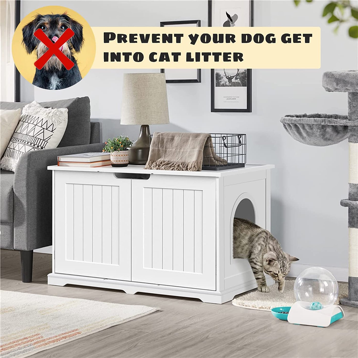 MZDXJ Wooden Cat Litter Box Enclosure, X-Large Cat Washroom Storage Bench with Top Apron and Removable Partition, Modern Litter Box Furniture Fits for Most Litter Box (White) Animals & Pet Supplies > Pet Supplies > Cat Supplies > Cat Furniture MZDXJ-01   