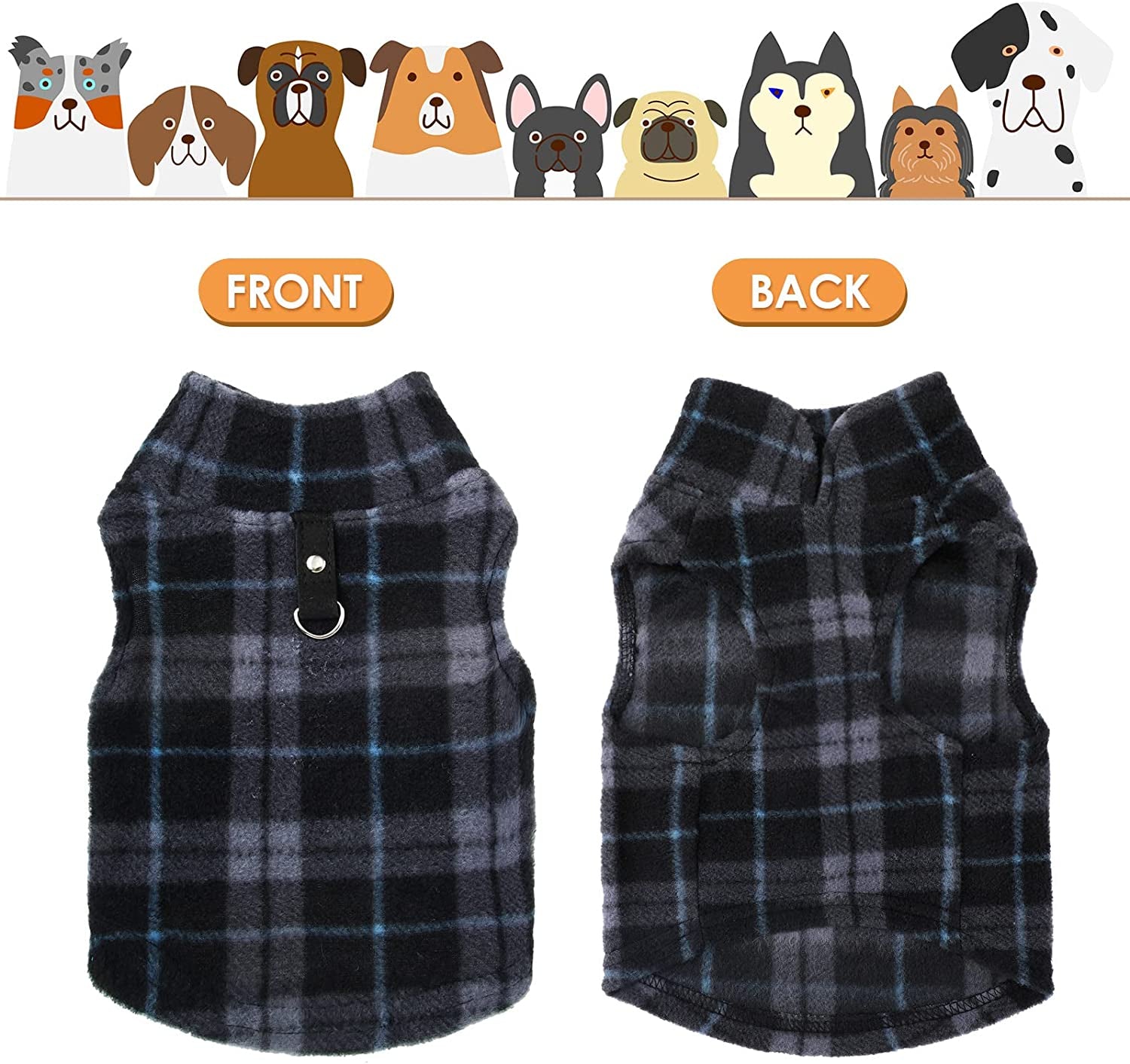 Hamify Fleece Vest Dog Sweater Set of 4 Buffalo Plaid Dog Pullover Warm Jacket Winter Pet Clothes with Leash Ring for Small Dog Cat (Small) Animals & Pet Supplies > Pet Supplies > Dog Supplies > Dog Apparel Geyoga   