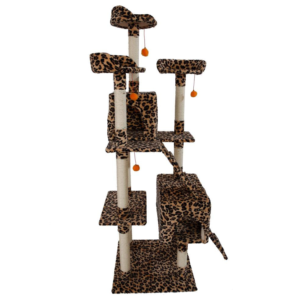 Easingroom 72'' Cat Tree 3-Layer 2-Room Cat Tower Home Pet Furniture Cat Sisal Scratching Post Leopard Finish Animals & Pet Supplies > Pet Supplies > Cat Supplies > Cat Furniture KOL PET   