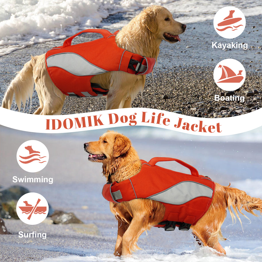 IDOMIK Dog Life Jacket, Reflective Dog Life Vest, Adjustable Ripstop Dog Lifesaver Pet Life Preserver with High Flotation Swimsuit for Small Medium and Large Dogs Animals & Pet Supplies > Pet Supplies > Dog Supplies > Dog Apparel IDOMIK   