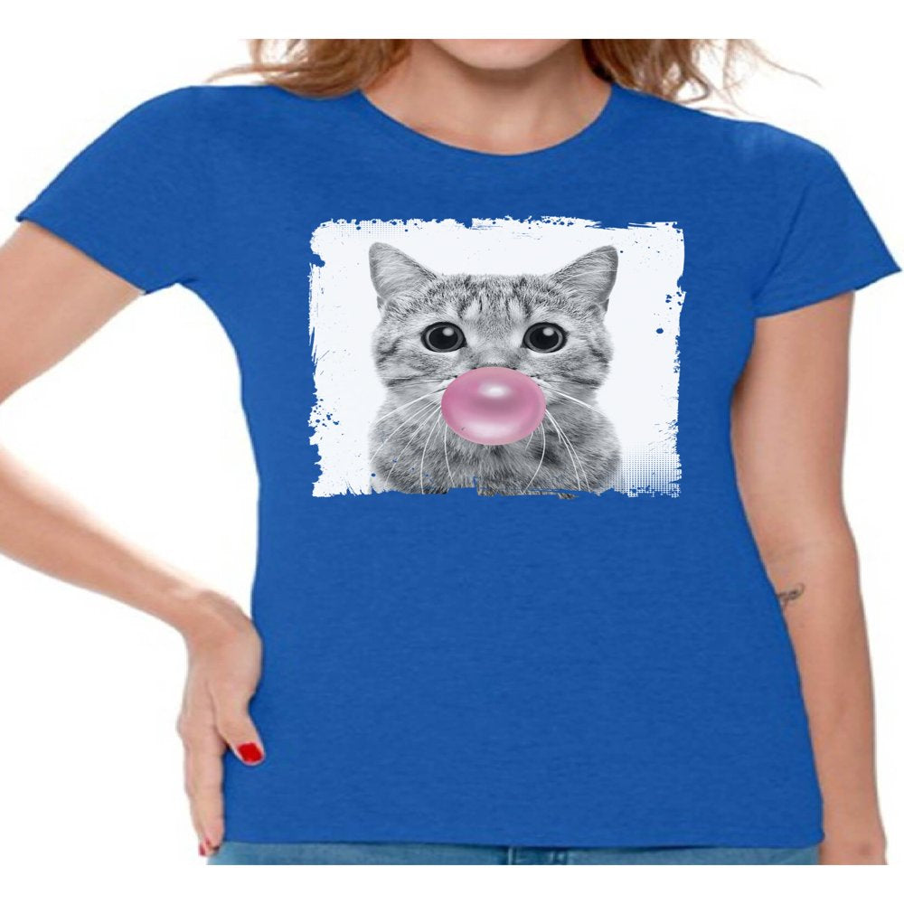 Awkward Styles Baby Cat Shirt Women T Shirt Little Cat Blowing Gum T Shirt Funny Animal Clothes T-Shirt for Woman Funny Animal Lovers Gifts for Her Cat Clothing Cat T Shirt Cute Animal T Shirt Animals & Pet Supplies > Pet Supplies > Cat Supplies > Cat Apparel Awkward Styles Blue 3XL 