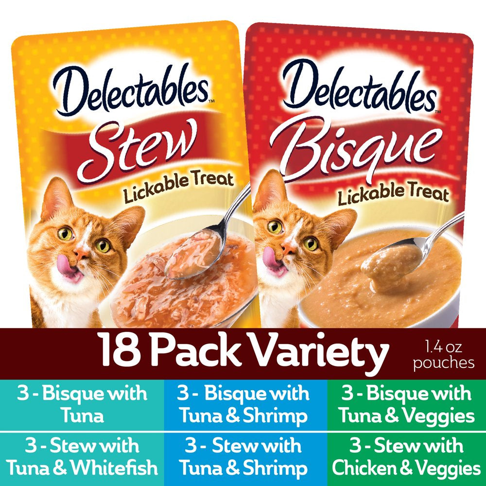 Hartz Delectables Bisque & Stew Lickable Wet Cat Treats Variety Pack, 18 Pack