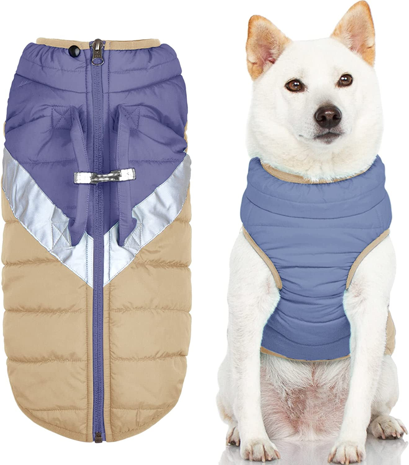 Gooby Mountaineer Dog Jacket - Jade, Medium - Warm Zip up Coat with Lift Handle and Dual O Ring Leash - Winter Water Resistant Small Dog Sweater - Dog Clothes for Small Dogs and Medium Dogs Animals & Pet Supplies > Pet Supplies > Dog Supplies > Dog Apparel Inafiction USA, Inc. dba Gooby Pet Fashion Quantum Blue Large chest (20.25") 