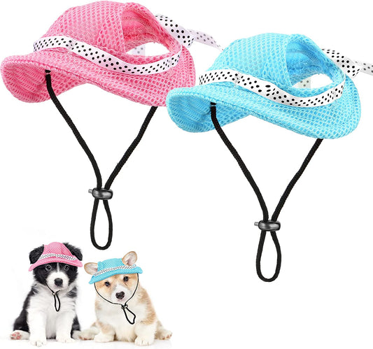 Pet Baseball Hat round Brim Princess Cap Dog Visor Hat Sun Protection Cap Dog Mesh Porous Cap with Ear Holes and Chin Strap for Small Dogs Pug Chihuahua Shih Tzu Yorkshire Terriers, 2 Colors Animals & Pet Supplies > Pet Supplies > Dog Supplies > Dog Apparel Frienda   