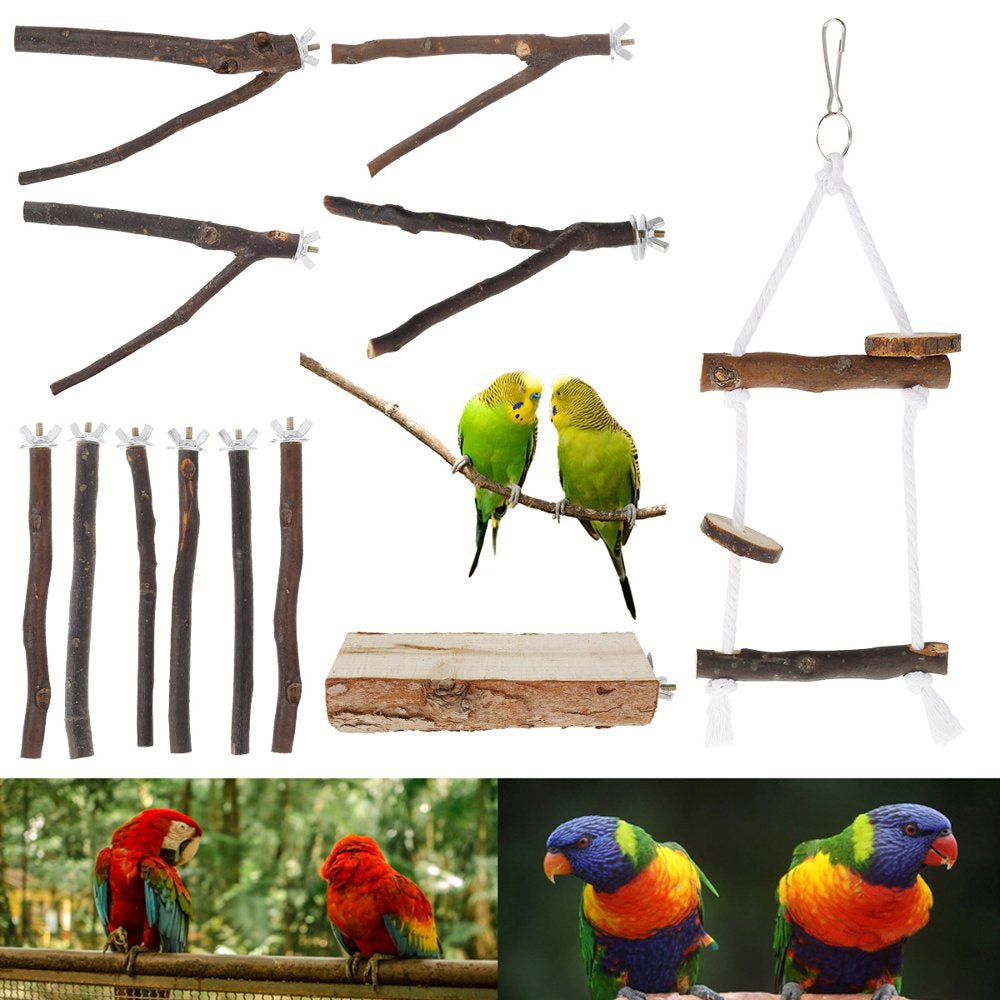 Bird Perch Stand Toy, Natural Wood Parrot Perch Bird Cage Branch Perch  Accessories for Parakeets,Parrots,Love Birds