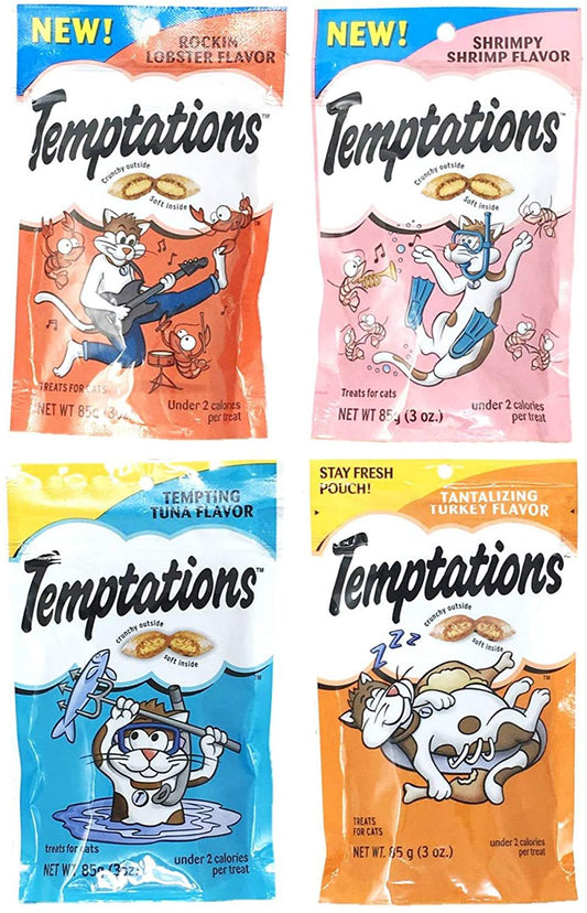 Temptations Cat Treats Variety Pack Bundle of 4 Flavor Pouches (Rockin? Lobster, Shrimpy Shrimp, Tempting Tuna, Tantalizing Turkey; 3 Oz Each) Animals & Pet Supplies > Pet Supplies > Cat Supplies > Cat Treats Temptations   