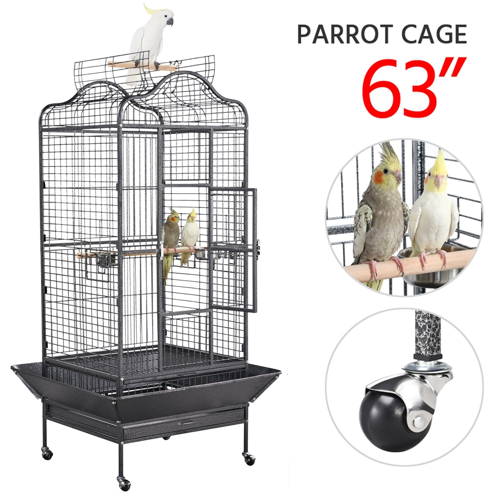 Topeakmart 63" H Playtop Large Rolling Metal Bird Cage Extra Large Birdcage with Stand Black Animals & Pet Supplies > Pet Supplies > Bird Supplies > Bird Cages & Stands Topeakmart   