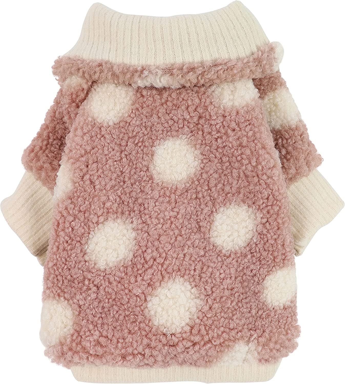 Fitwarm Sherpa Polka Dot Dog Coat Turtleneck Fuzzy Doggie Sweater Puppy Winter Clothes Doggy Knitted Outfits Pet Cold Weather Clothes Cat Apparel Khaki Large Animals & Pet Supplies > Pet Supplies > Dog Supplies > Dog Apparel Fitwarm Pink XXL 