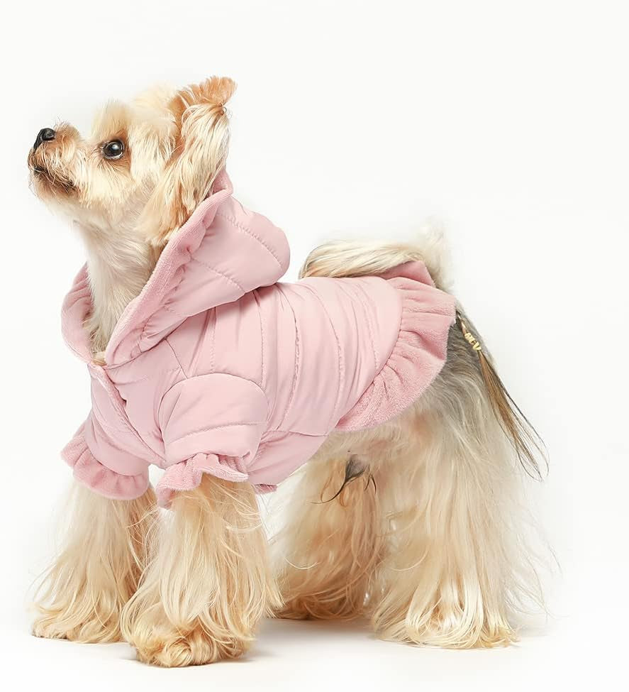 Fitwarm Ruffle Dog Coat, Puffer Jacket, Dog Winter Clothes for Small Dogs Girl, Pet Cat Hooded Outfit, Pink, Xsmall Animals & Pet Supplies > Pet Supplies > Dog Supplies > Dog Apparel Fitwarm   