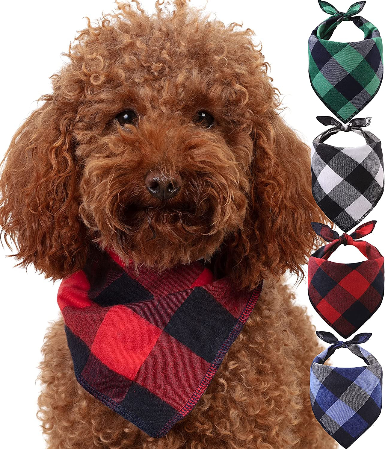 Odi Style Buffalo Plaid Dog Bandana 4 Pack - Cotton Bandanas Handkerchiefs Scarfs Triangle Bibs Accessories for Small Medium Large Dogs Puppies Pets, Black and White, Red, Green, Blue and Navy Blue Animals & Pet Supplies > Pet Supplies > Dog Supplies > Dog Apparel Odi Style S  