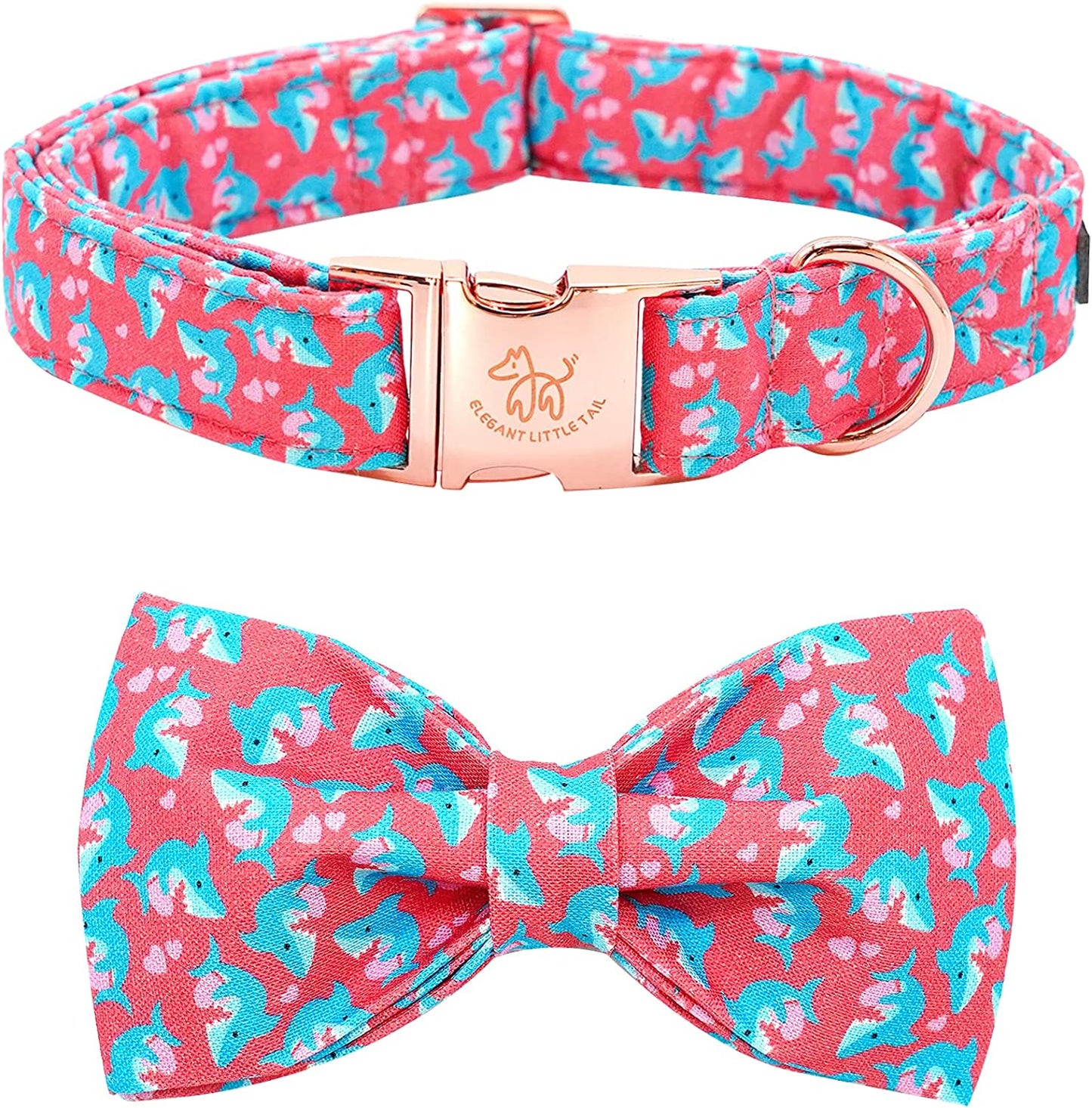 Elegant Little Tail Dog Collar with Bow, Lucky Clover Bow Tie Dog Collar, Cute Dog Bowtie Pet Gift Dog Collar for Medium Dogs Animals & Pet Supplies > Pet Supplies > Dog Supplies > Dog Apparel Elegant little tail Pink Shark Heart Small (Pack of 1) 