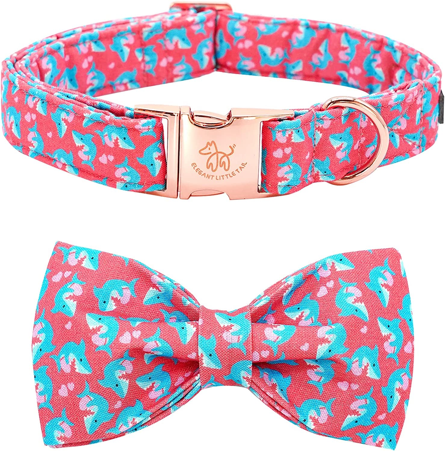 Elegant Little Tail Dog Collar with Bow, Lucky Clover Bow Tie Dog Collar, Cute Dog Bowtie Pet Gift Dog Collar for Medium Dogs Animals & Pet Supplies > Pet Supplies > Dog Supplies > Dog Apparel Elegant little tail Pink Shark Heart Small (Pack of 1) 