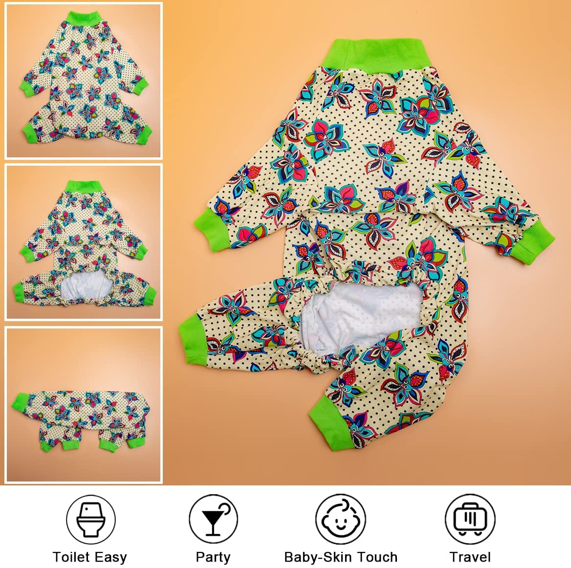 Lovinpet Onesies for Medium Dog, Dog Pajamas after Surgery, Full Coverage Dog Jumpsuit as Base Clothes under Dog Sweaters, Anti- Shedding Elastic Fabric, Colorful Flowers Prints Jammies for Large Dogs Animals & Pet Supplies > Pet Supplies > Dog Supplies > Dog Apparel LovinPet   