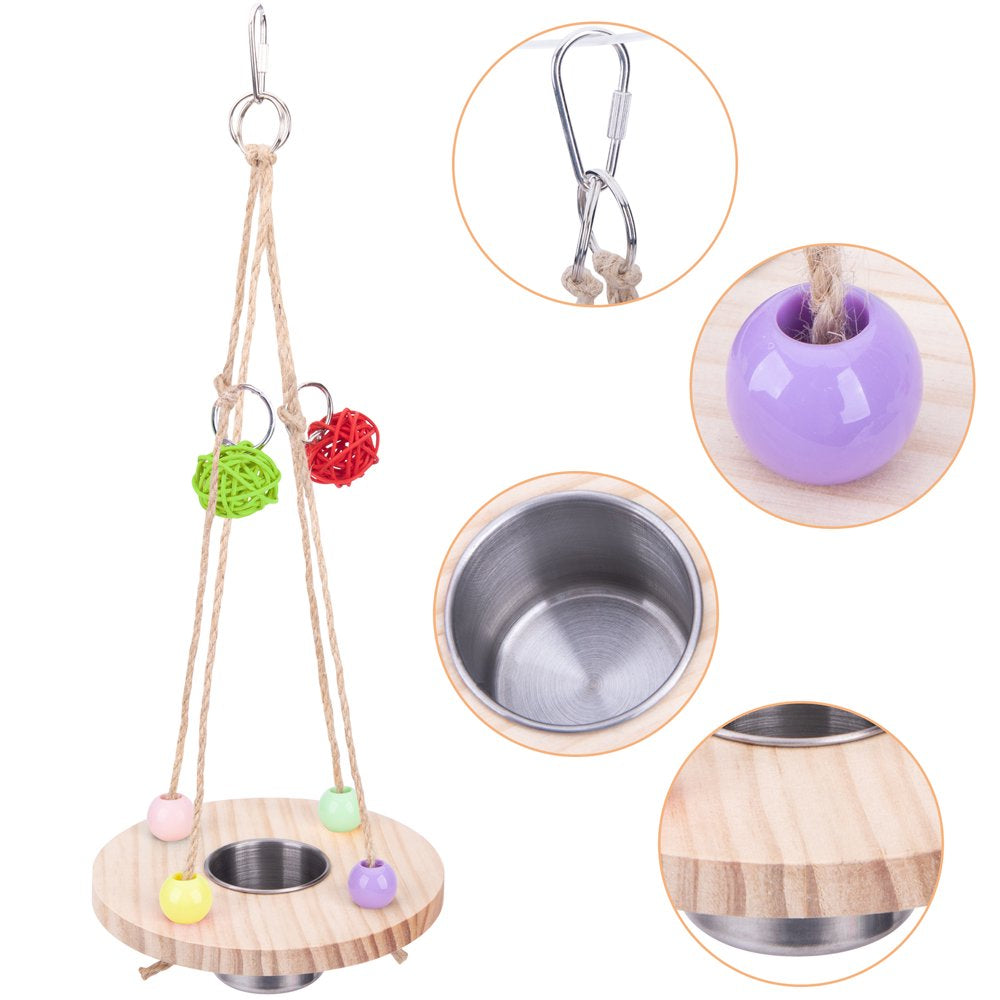 Meidiya Parrot Swing Stand with Bird Water Feeder,Hanging Natural Wooden Bird Stands with Stainless Steel Birdcage Food Bowls,Perch Toys for Pet Parakeet Cockatiel Conure Parrot Animals & Pet Supplies > Pet Supplies > Bird Supplies > Bird Cages & Stands Meidiya   