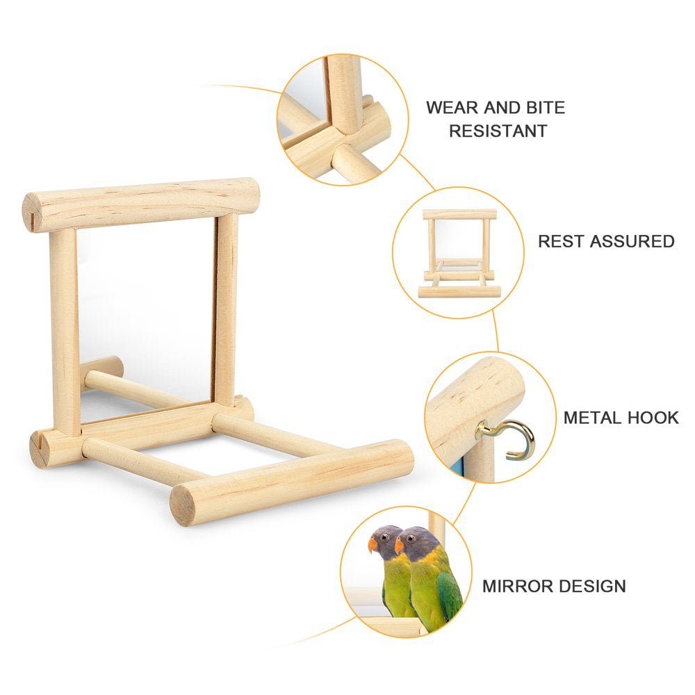 Bird Toy Swing Mirror, Eeekit Parrot Cage Toy Perch Wooden Hanging Play Cage Accessories with Mirror for Birds Greys Parakeet Cockatoo Cockatiel Conure Lovebird Canaries Grey Macaw African Parrot Animals & Pet Supplies > Pet Supplies > Bird Supplies > Bird Cage Accessories EEEKit   