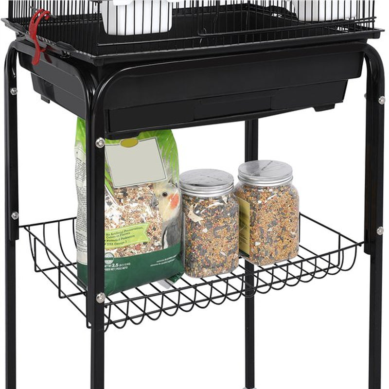 Topeakmart 62.4'' H Rolling Metal Bird Cage with Detachable Stand & Toys, Black Animals & Pet Supplies > Pet Supplies > Bird Supplies > Bird Cages & Stands Topeakmart   