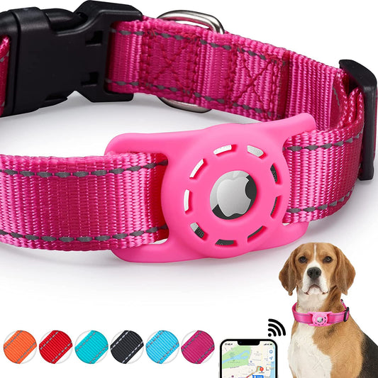 KONITY Reflective Airtag Dog Collar, Compatible with Apple Airtag, Nylon Pet Cat Puppy Collar with Silicone Airtag Holder for Small Medium Large Dogs Electronics > GPS Accessories > GPS Cases Konity Pink S: 8.7" -15.8" neck 