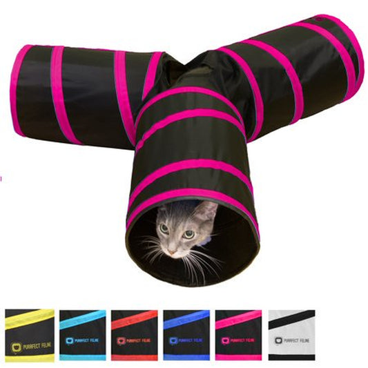 Tunnel of Fun, Collapsible 3-Way Cat Tunnel Toy with Crinkle (Pink, Large) Animals & Pet Supplies > Pet Supplies > Cat Supplies > Cat Toys Downtown Pet Supply L Pink 