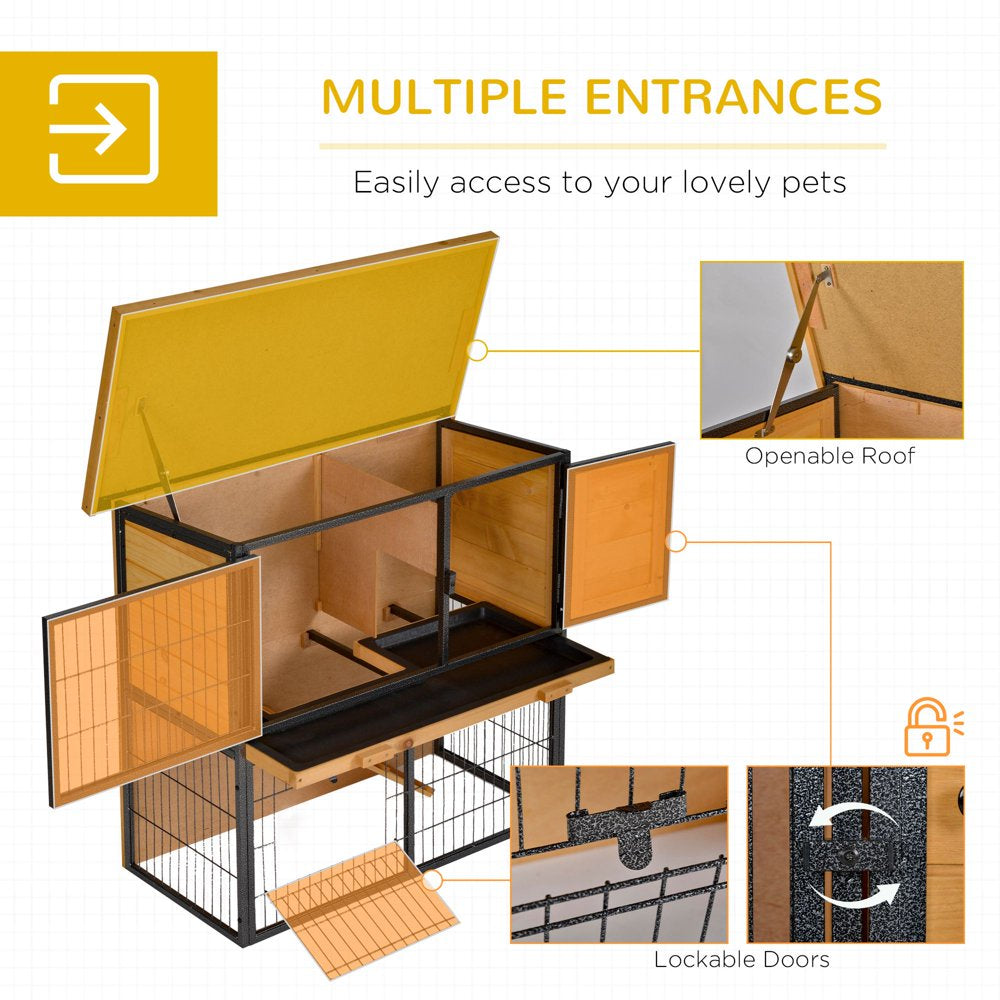 Pawhut Wood-Metal Rabbit Hutch Elevated Pet House Bunny Cage Small Animal Habitat with Slide-Out Tray Asphalt Openable Roof Lockable Door for Outdoor 35" X 18" X 32" Light Yellow Animals & Pet Supplies > Pet Supplies > Small Animal Supplies > Small Animal Habitats & Cages Aosom LLC   