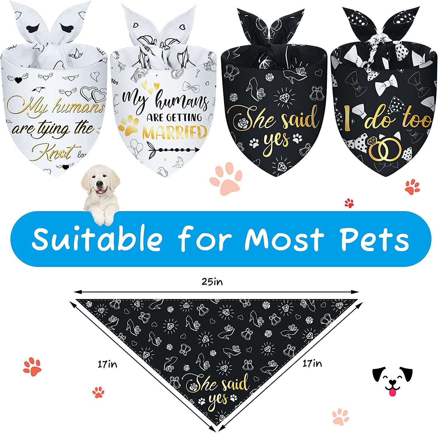 Frienda 4 Pieces Wedding Dog Bandana My Humans Are Getting Married Pet Bandana She Said Yes Dog Scarf Dog Engagement Announcement Pet Wedding Photo Prop for Dogs and Cats Animals & Pet Supplies > Pet Supplies > Dog Supplies > Dog Apparel Frienda   