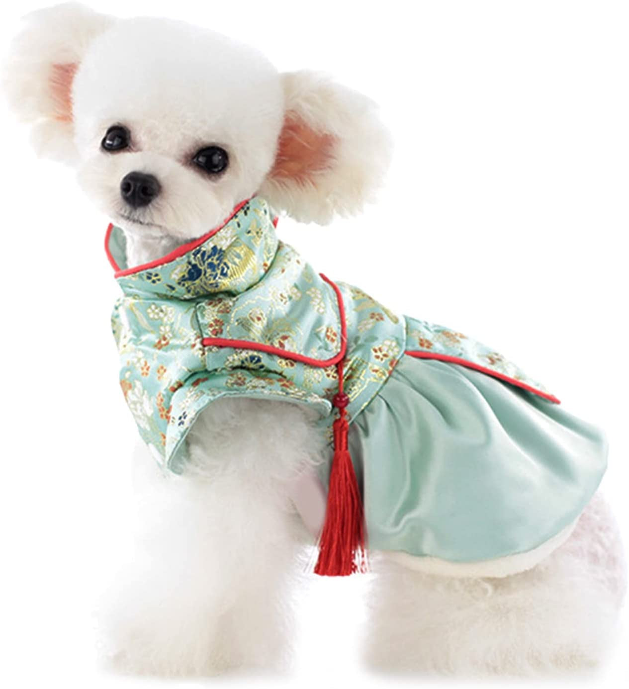 Warm Dog Coat Jacket Floral Tassel Hemming Forefeet Plush Lining Autumn Winter Thickened Fringe Pet Tang Suit Puppy Clothes Pet Animals & Pet Supplies > Pet Supplies > Dog Supplies > Dog Apparel Fogcroll   