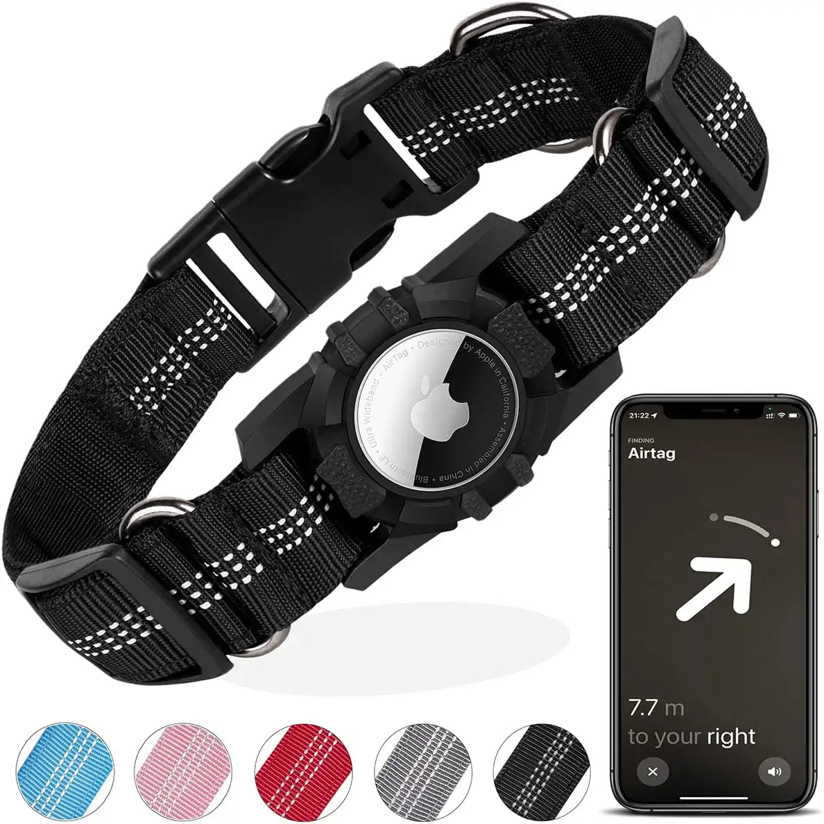 Airtag Dog Collar, FEEYAR Reflective Apple Air Tag Dog Collar - Adjustable - Durable - Heavy Duty Dog Collar with Airtag Holder, Integrated Air Tag Accessories Pet Collar for Small Medium Large Dogs Electronics > GPS Accessories > GPS Cases FEEYAR Black L（16"-20"） 