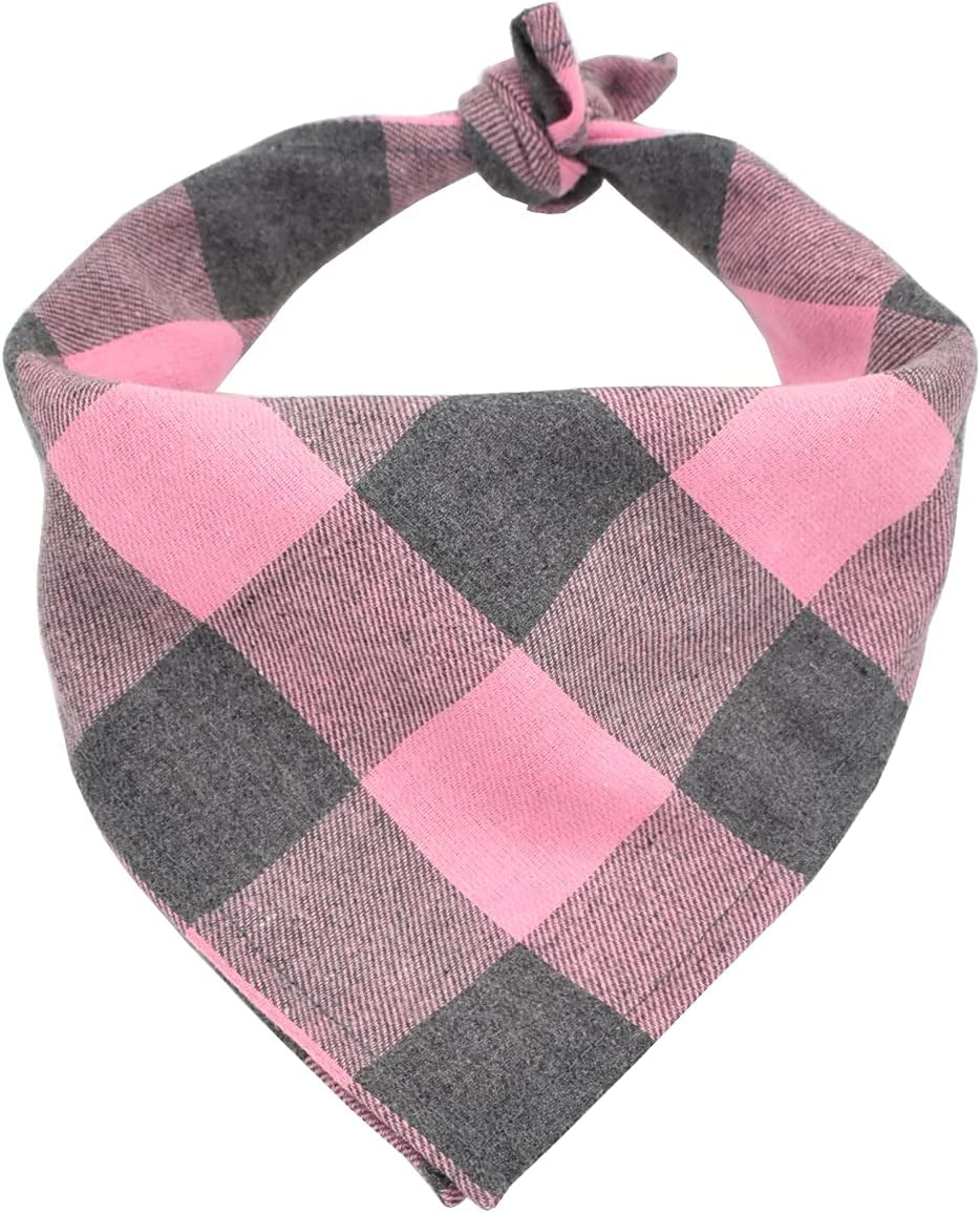 Bubblepup Plaid Dog Bandana, Cotton Dog Bandana for Small Medium Large Dogs, Dog Kerchief, 1PC Square Dog Scarf Dog Triangle Bibs Animals & Pet Supplies > Pet Supplies > Dog Supplies > Dog Apparel Bubblepup Grey&Pink Large 