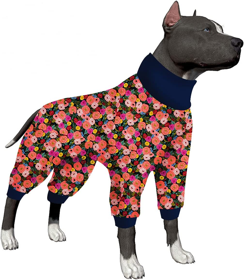 Lovinpet Onesies for Medium Dog, Dog Pajamas after Surgery, Full Coverage Dog Jumpsuit as Base Clothes under Dog Sweaters, Anti- Shedding Elastic Fabric, Colorful Flowers Prints Jammies for Large Dogs Animals & Pet Supplies > Pet Supplies > Dog Supplies > Dog Apparel LovinPet Garden Rose Black XXX-Large 