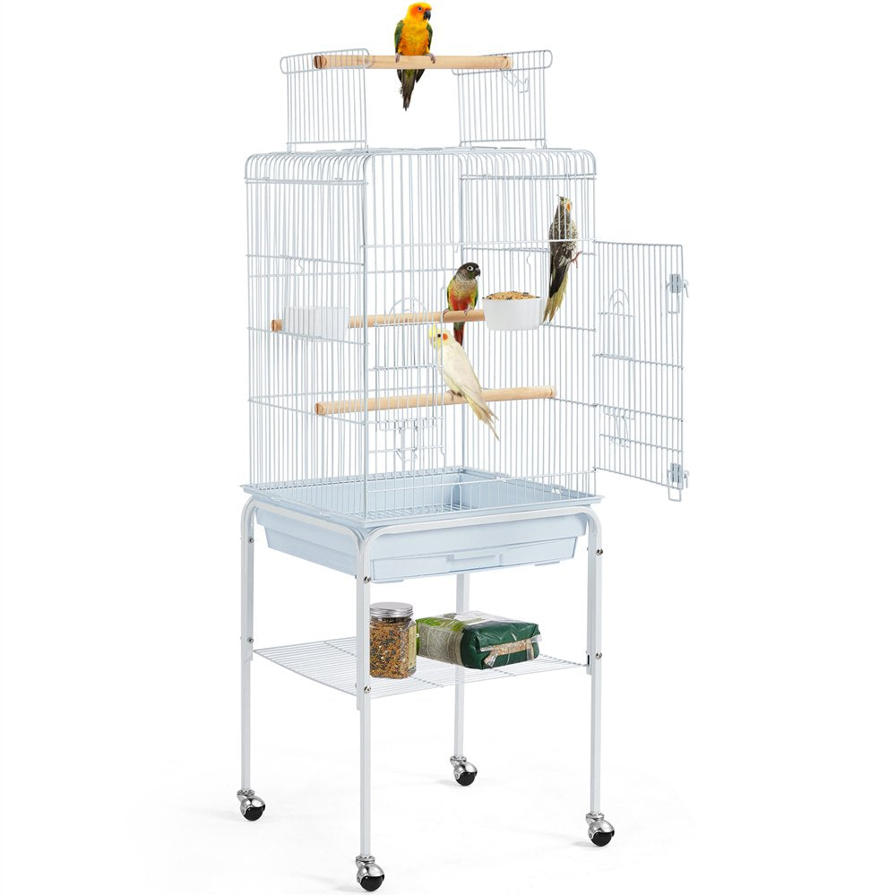 Easyfashion 47" Play Top Bird Cage with Rolling Stand, Teal Blue Animals & Pet Supplies > Pet Supplies > Bird Supplies > Bird Cages & Stands Easyfashion White  