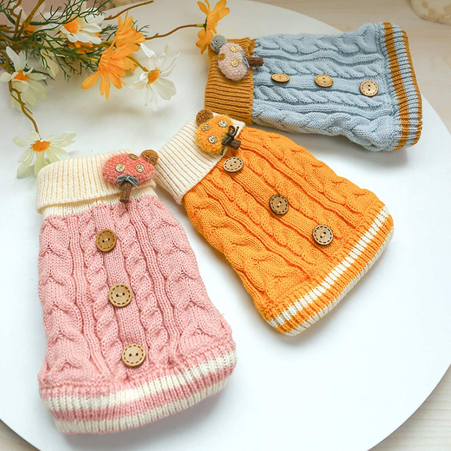 Dog Sweater Cute Classic Buttons Knitted Girls Winter Coat Keep Warm for Small Dogs Cold Weather,Pink,S Animals & Pet Supplies > Pet Supplies > Dog Supplies > Dog Apparel Teduola   