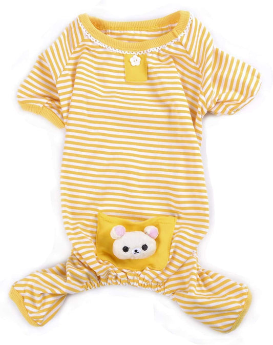 Pet Dog Pajamas Soft Cotton Shirt Jumpsuit Cute Overall Doggy Cat Strip Clothes Comfortable Apparel for Play Sleep